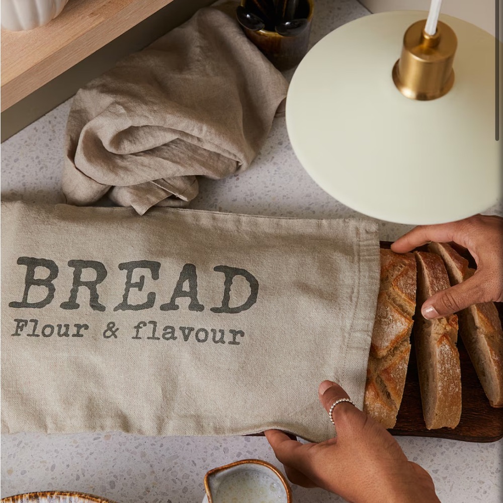 NWT H&M Home Linen Blend Bread Bag